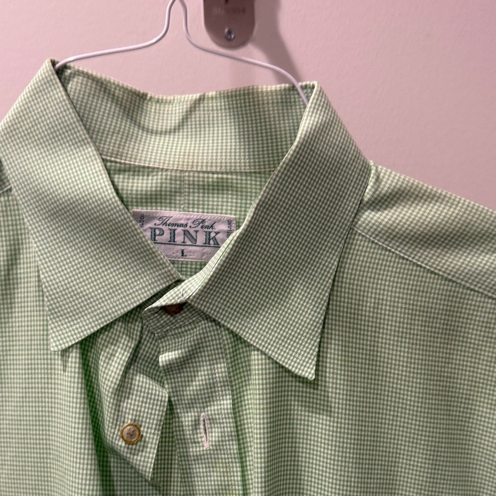 Thomas Pink Light Green Checkered Dress Shirt